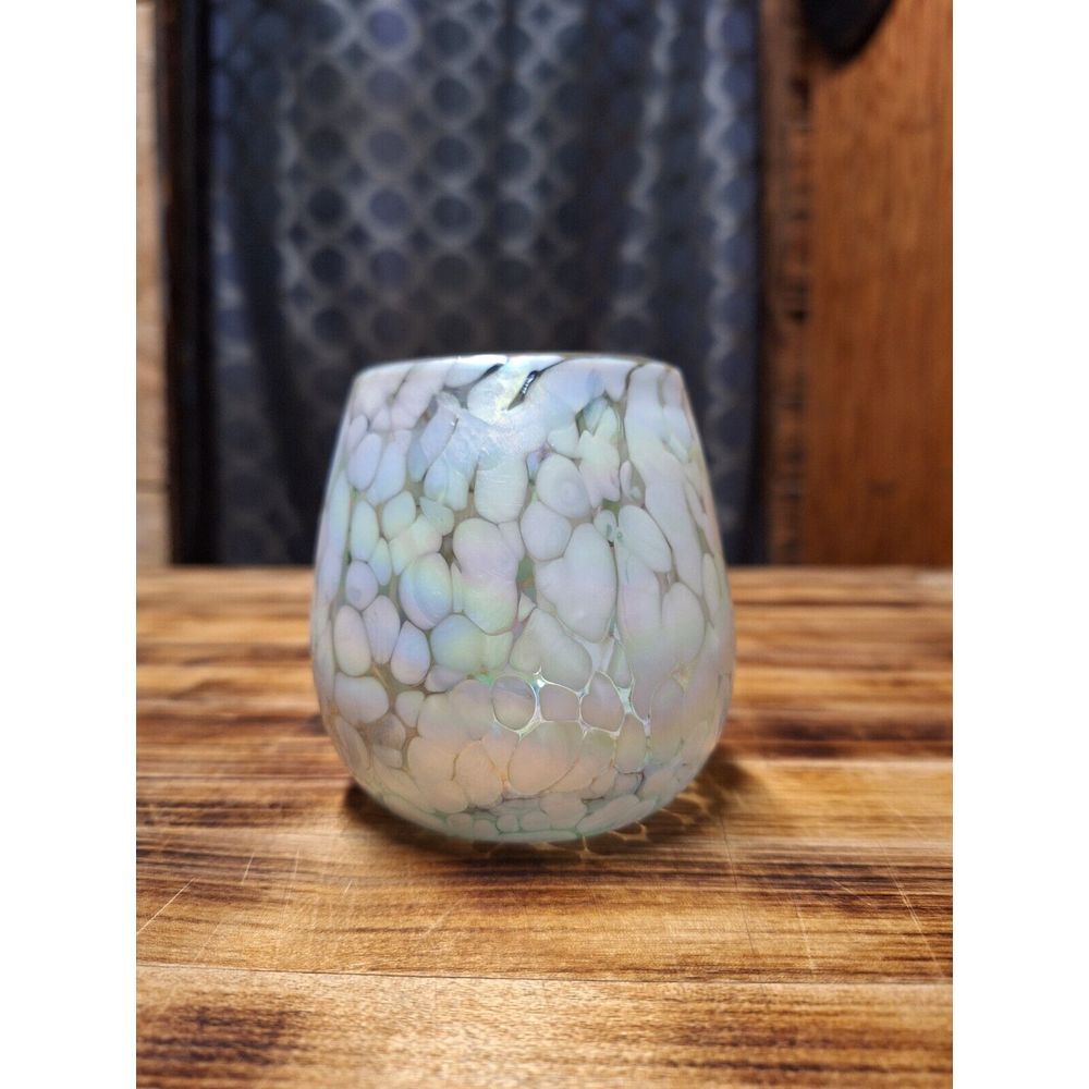 RACHEL ROY Iridescent Pink Luster‎ Leopard Stemless Wine Glass NEW - Picture 2 of 10